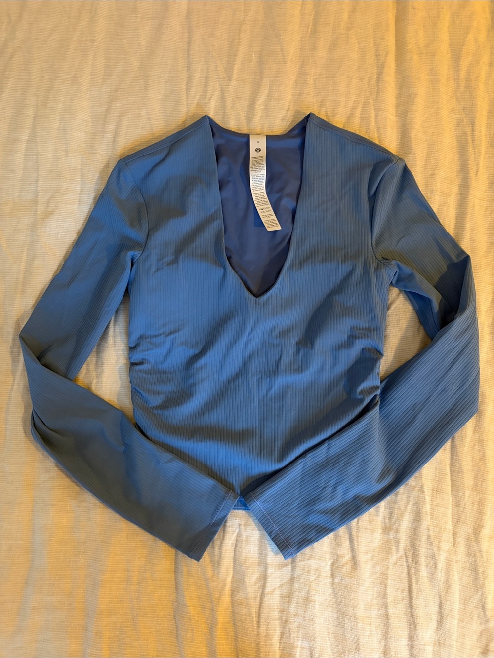 lululemon athletica Blue Ribbed V-Neck Long Sleeve Top
